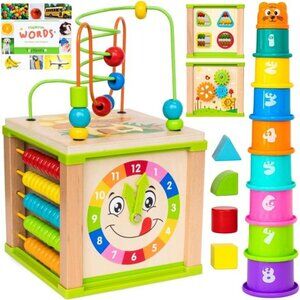 Wooden Kids Baby Activity Cube - Girls Gift Set | 1st Birthday Gifts